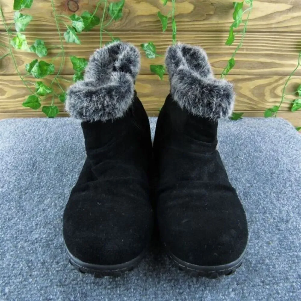 Khombu  Women Shearling Style Boots Black Leather‎ Zip Size 8 Medium